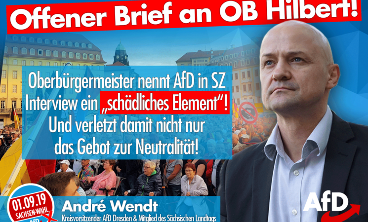 AfD-Kreisvorsitzender André Wendt mit einem offenen Brief an Dresdens OB Dirk Hilbert