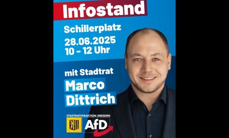 Infostand Schillerplatz 28.06.2025 mit Stadtrat Marco Dittrich